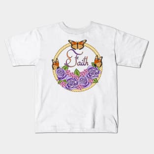 Faith - Floral And Butterflies Kids T-Shirt